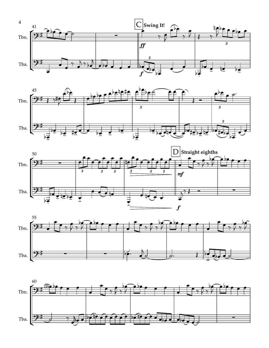 Two Hot to Handle (duet for Trombone and Tuba) Brass Duet scores gallery preview page 4