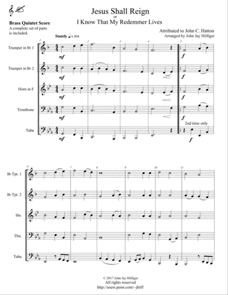 Jesus Shall Reign (Brass Quintet) Brass Quintet scores gallery preview page 3