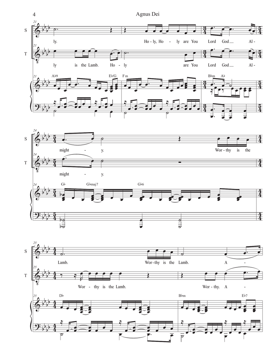 Medley: Agnus Dei with How Great Thou Art 2-Part scores gallery preview page 4