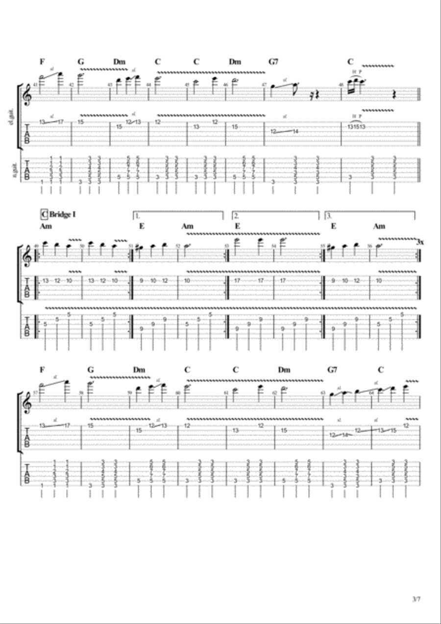 Yine Bir Gülnihal by Dede Efendi (guitar tablature and score) Guitar Tablature scores gallery preview page 3