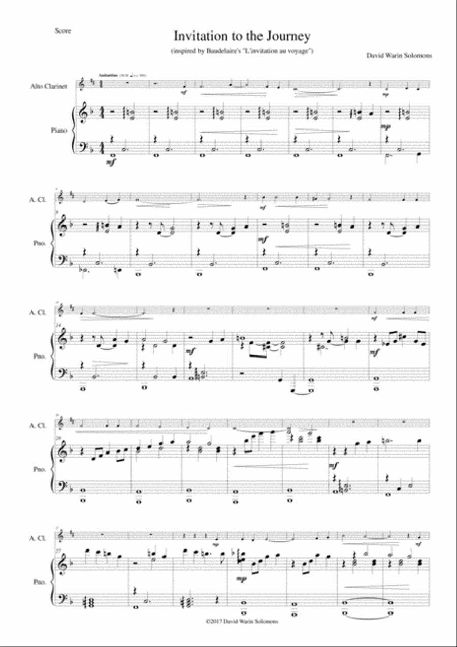 Invitation au voyage (invitation to the journey) for alto clarinet and piano Clarinet scores gallery preview page 1
