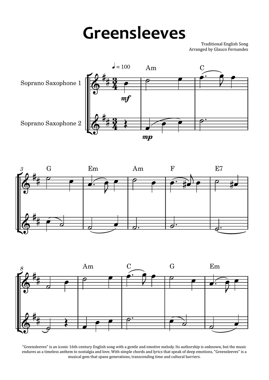 Greensleeves Woodwind Duet scores gallery preview page 1