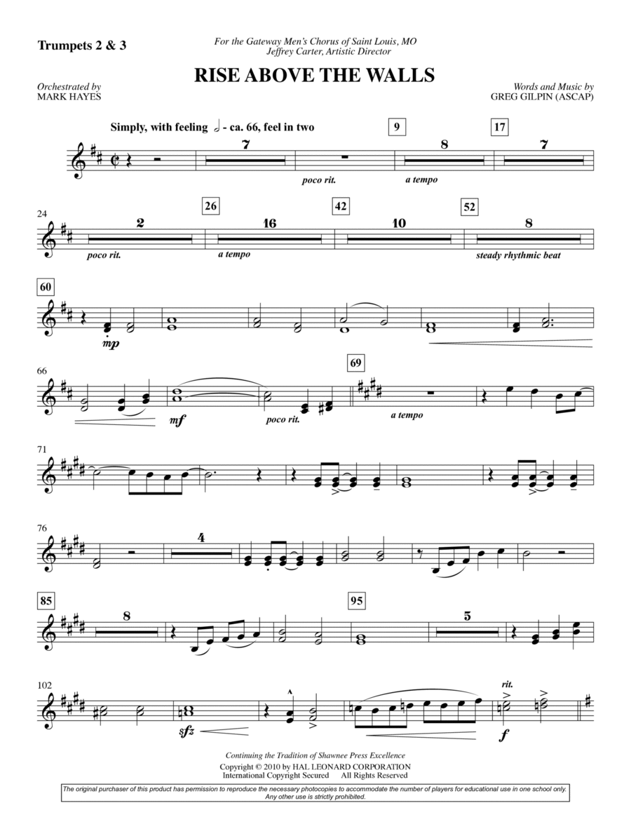 Rise Above The Walls - Trumpet 2, 3 Choir scores gallery preview page 1
