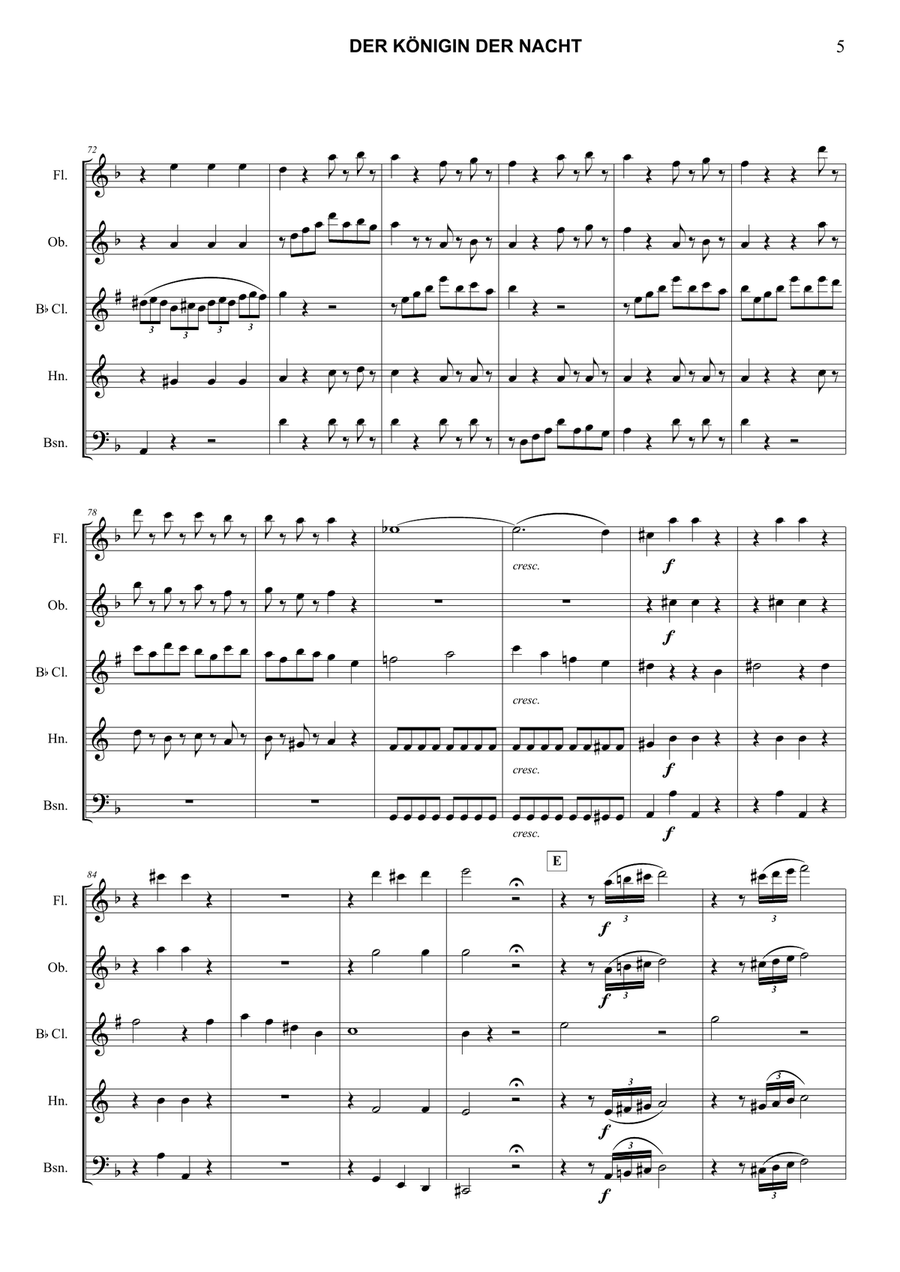 Der Königin Der Nacht (Der Hölle Rache) | Queen if the Night Woodwind Quintet scores gallery preview page 5