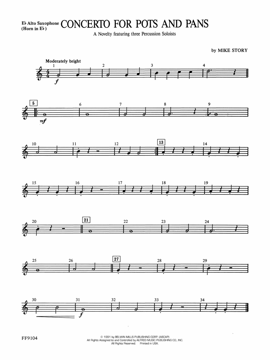 Concerto for Pots and Pans: E-flat Alto Saxophone