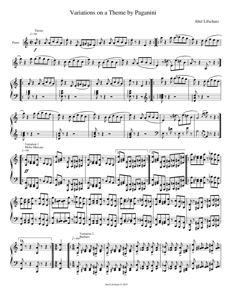 Variations on a Theme by Paganini Piano Solo scores gallery preview page 1
