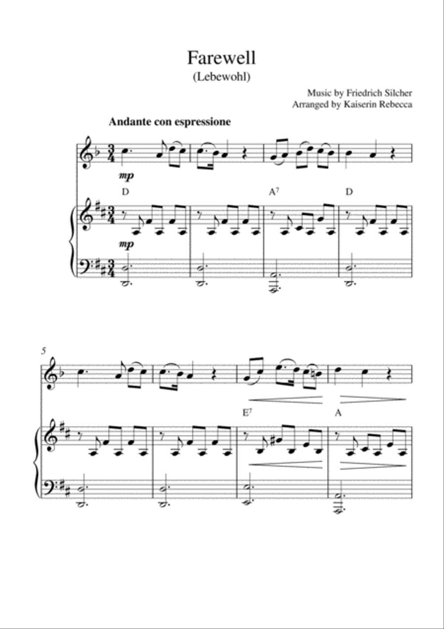 Farewell (Lebewohl) (clarinet in A solo and piano accompaniment) A Clarinet scores gallery preview page 1