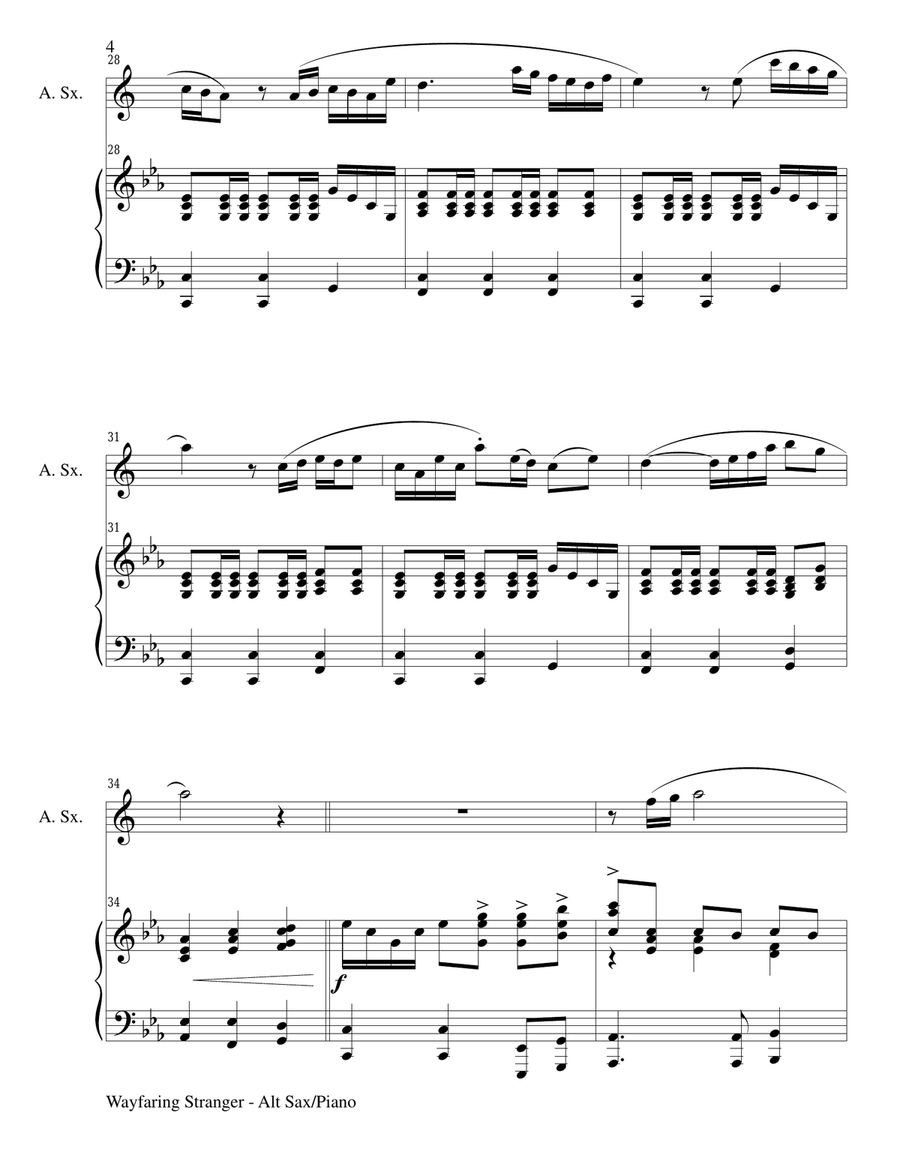 WAYFARING STRANGER (Alto Sax/Piano and Sax Part) Alto Saxophone scores gallery preview page 4