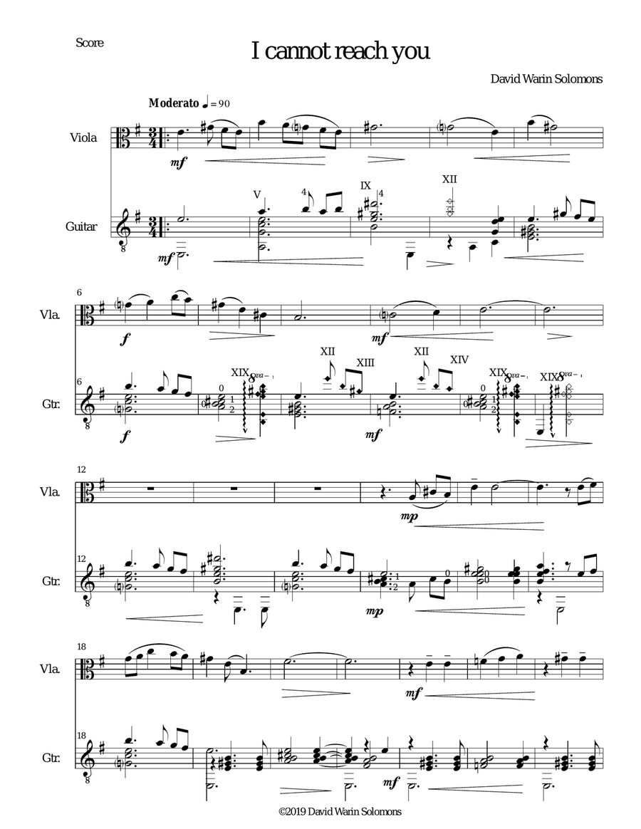 I cannot reach you for viola and guitar String Duet scores gallery preview page 1