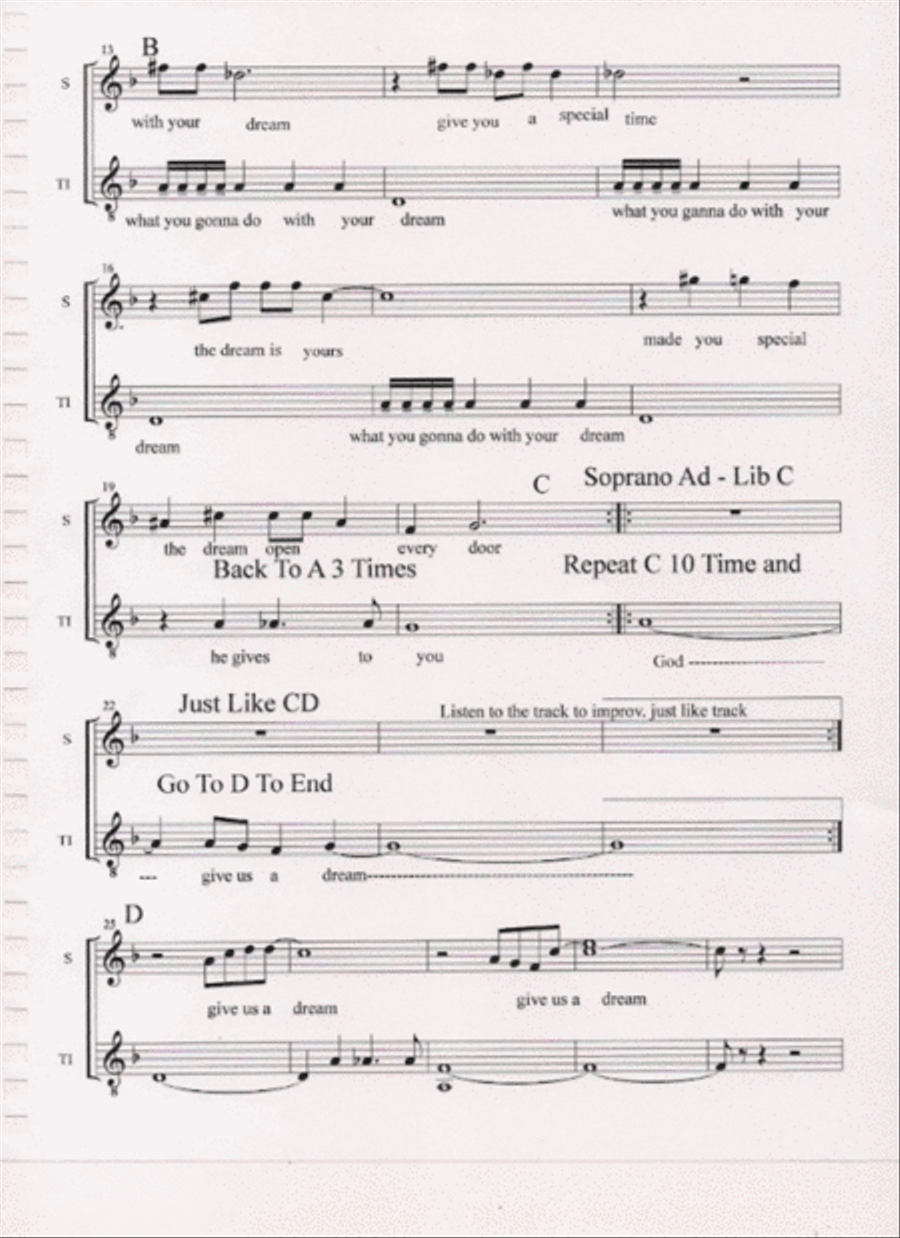 God Gives Us A Dream ( Vocal ) Lead Sheets