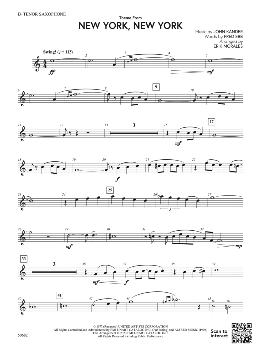 Theme from New York, New York: B-flat Tenor Saxophone Concert Band scores gallery preview page 1