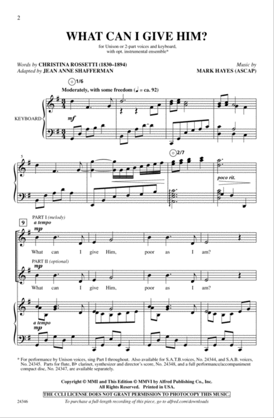 What Can I Give Him? Unison Choir scores gallery preview page 1