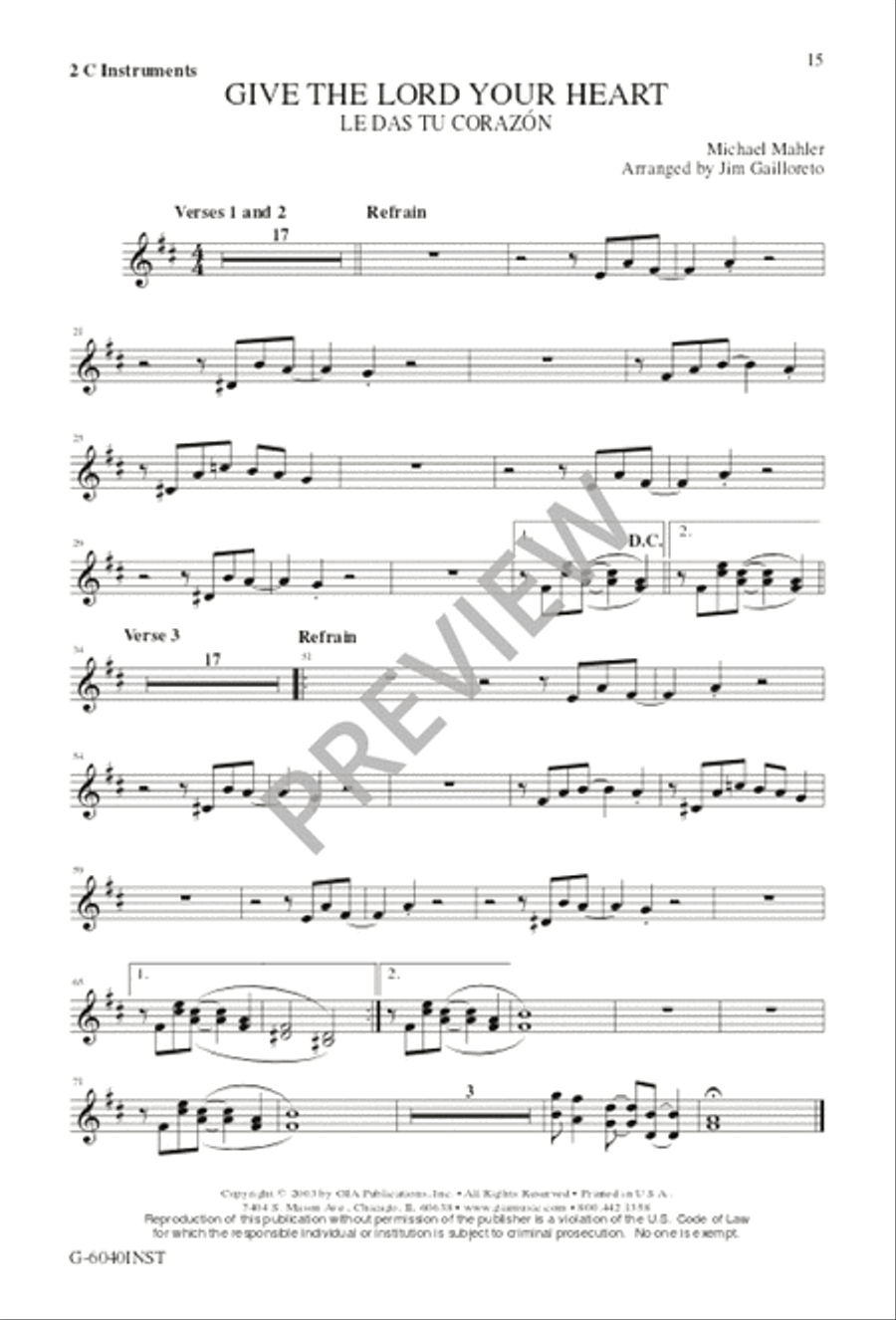 Give the Lord Your Heart / Le Das Tu Corazón 4-Part scores gallery preview page 15