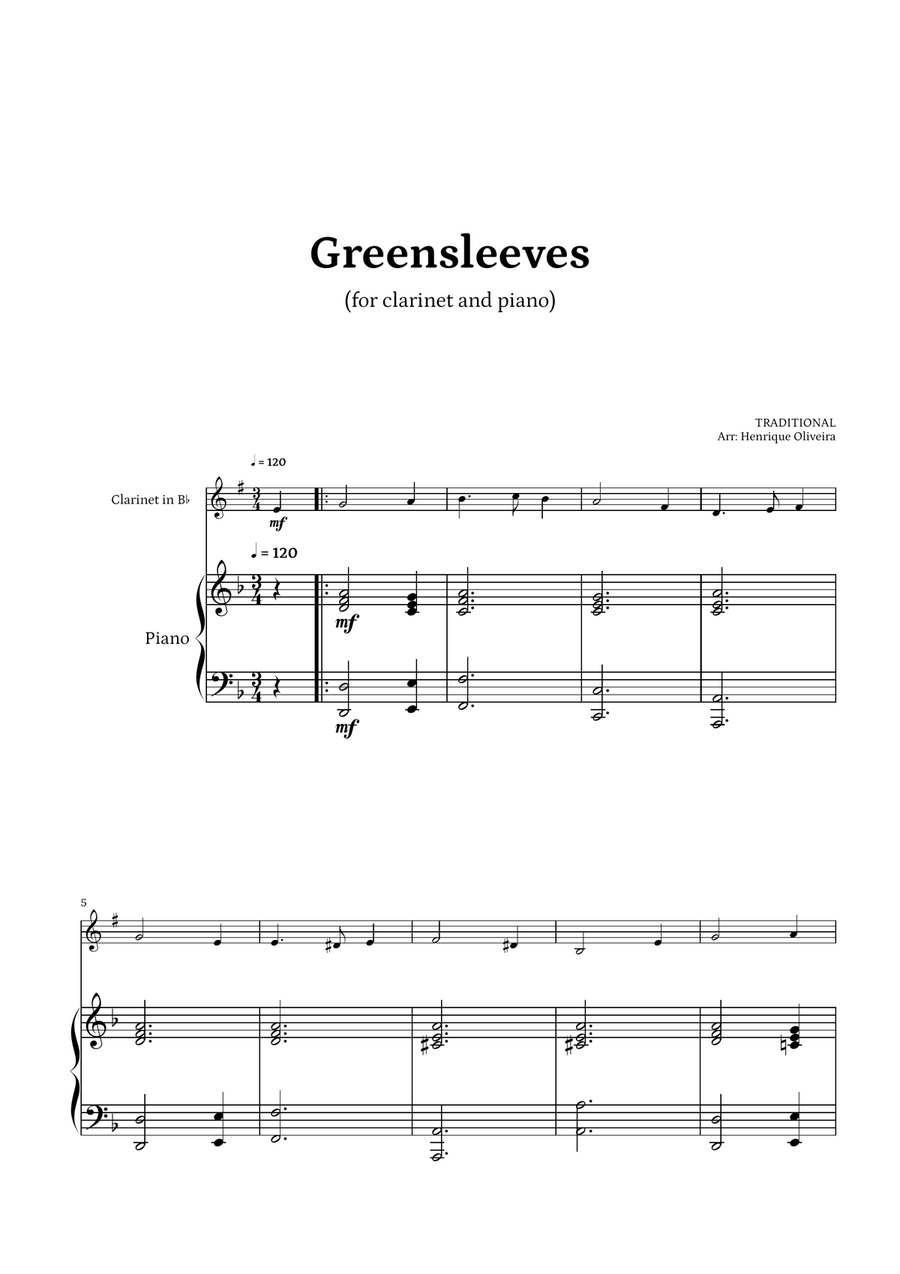 What Child Is This? (Greensleeves) - for clarinet and piano B-Flat Clarinet scores gallery preview page 1