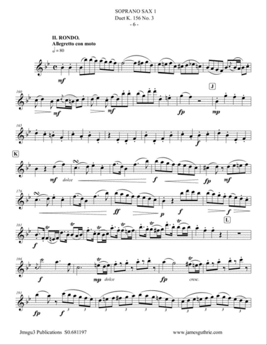 Mozart: 3 Duets K. 156 Complete for Soprano Sax Duo Woodwind Duet scores gallery preview page 6