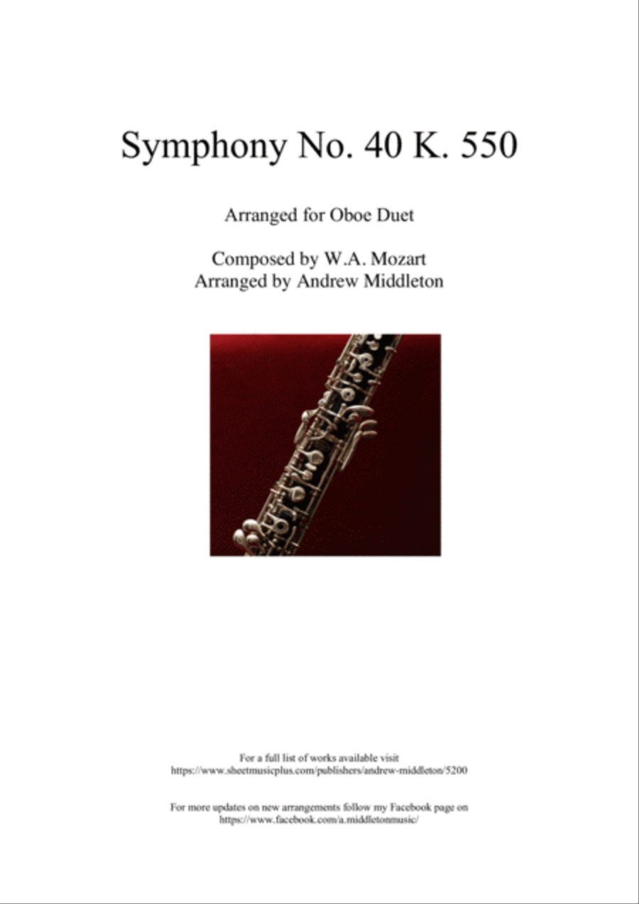 Symphony No. 40 arranged for Oboe Duet Woodwind Duet scores gallery preview page 1