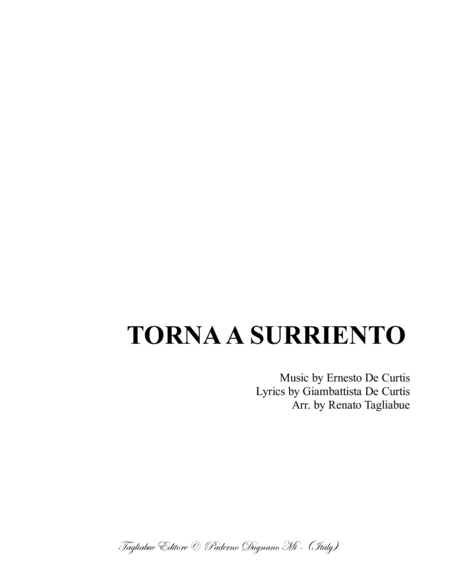 TORNA A SURRIENTO - Neapolitan folk song - For SATB Choir image number null