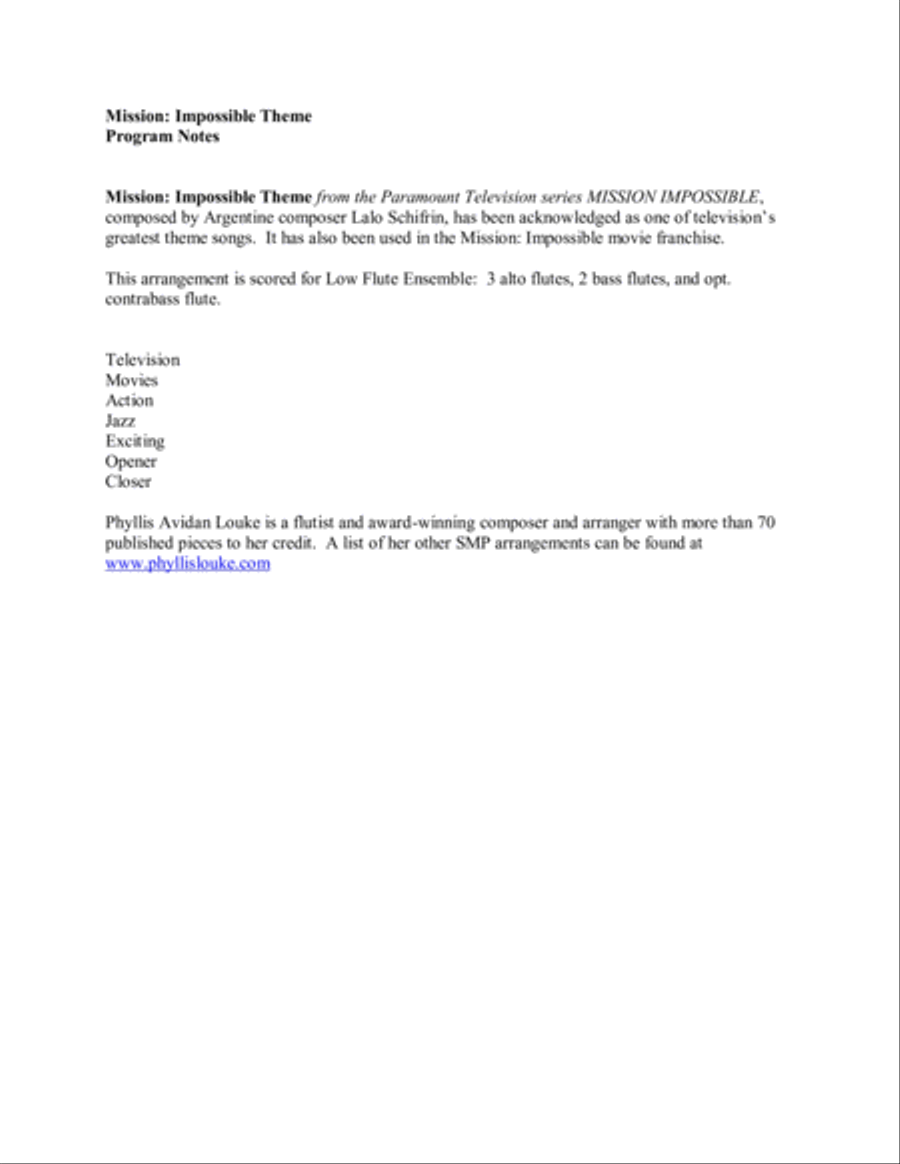 Mission: Impossible Theme from the Paramount Television Series MISSION: IMPOSSIBLE Woodwind Ensemble scores gallery preview page 2