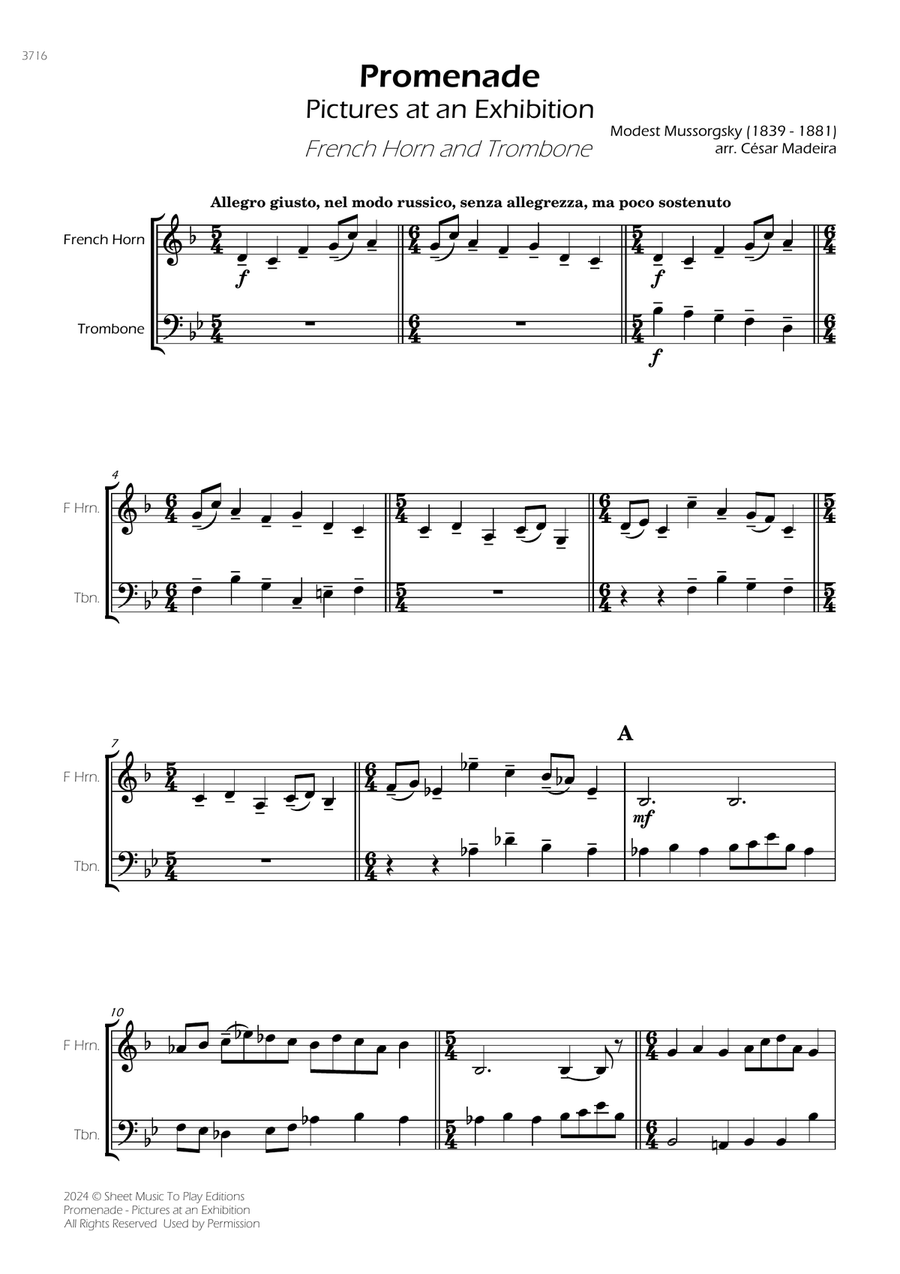 Pictures at an Exhibition - Promenade - French Horn and Trombone Brass Duet scores gallery preview page 3