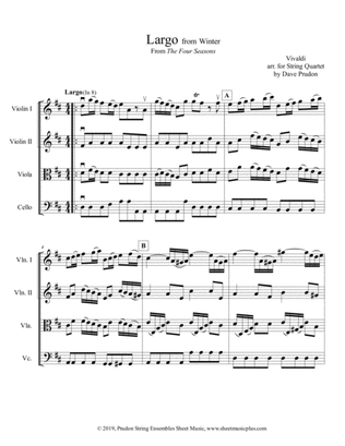Book cover for Vivaldi Winter (Largo) for String Quartet