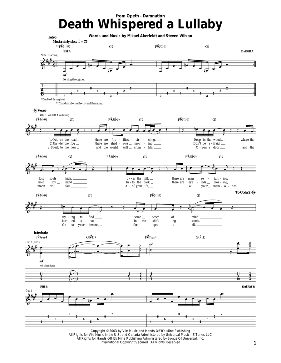 Death Whispered A Lullaby Acoustic Guitar scores gallery preview page 1