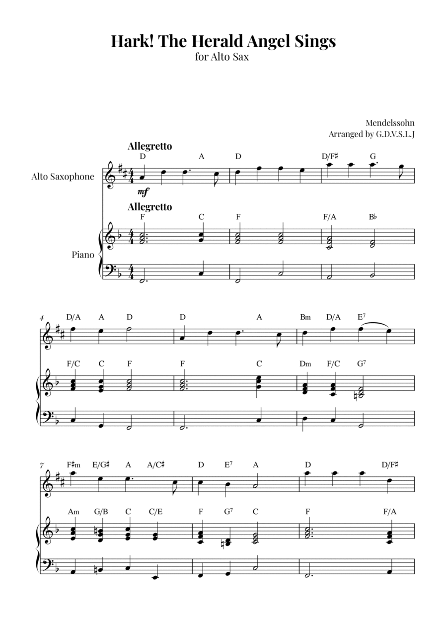 Hark! The Herald Angel Sings Alto Saxophone scores gallery preview page 1
