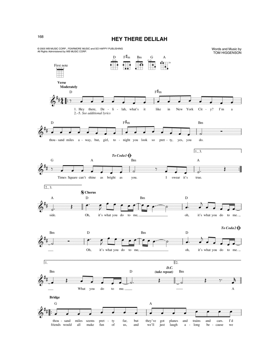 Hey There Delilah Mandolin scores gallery preview page 1
