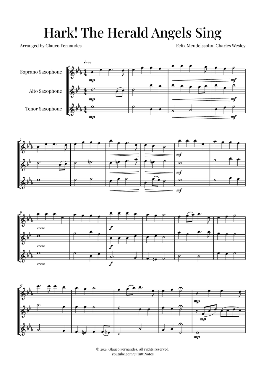 Hark! The Herald Angels Sing Trio Arrangement | Christmas Carol Sheet Music Woodwind Trio scores gallery preview page 1