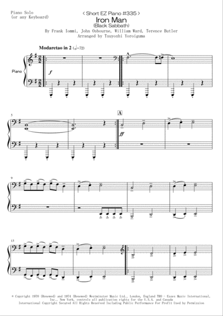 Iron Man Easy Piano scores gallery preview page 1