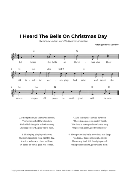 I Heard The Bells On Christmas Day (Key of G Major) image number null