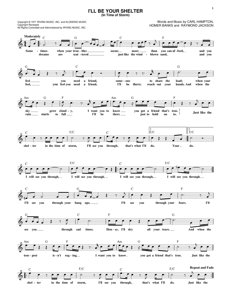 I'll Be Your Shelter (In Time Of Storm) Piano scores gallery preview page 1