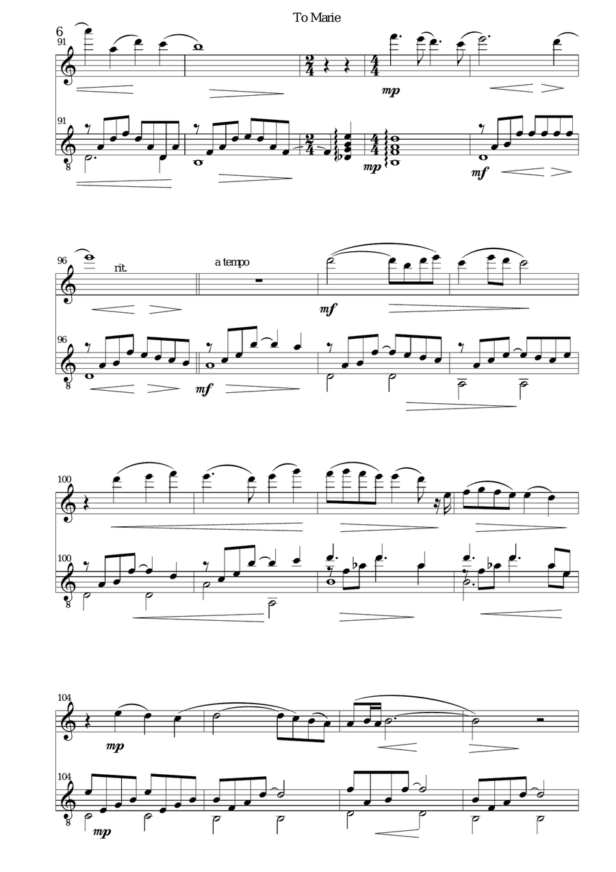 To Marie for flute and guitar Flute scores gallery preview page 6