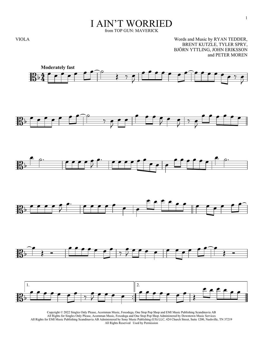 I Ain't Worried (from Top Gun: Maverick) Viola Solo scores gallery preview page 1