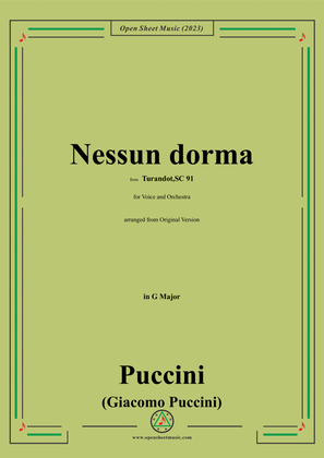 Book cover for Puccini-Nessun dorma,for Voice and Orchestra,arranged from Original Version - Score Only