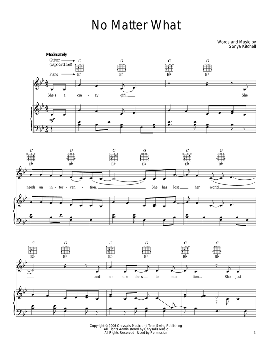 No Matter What No Matter What Piano, Vocal, Guitar scores gallery preview page 1