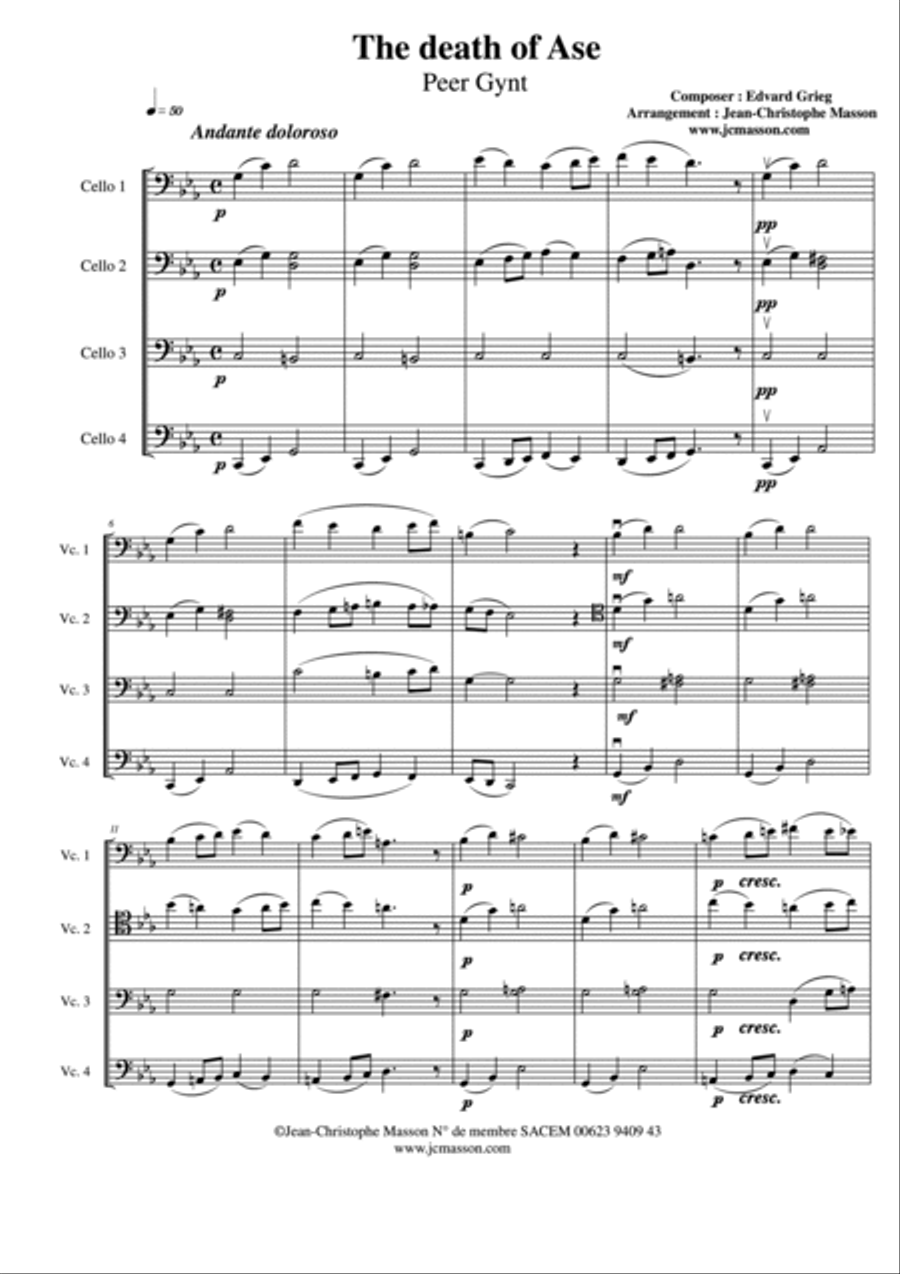 The death of Ase by E.Grieg for cello quartet --- Score and parts --- JCM 2009 image number null