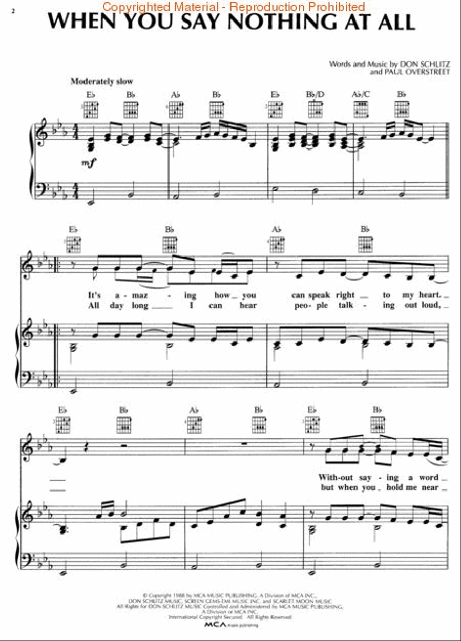 When You Say Nothing At All Piano, Vocal, Guitar scores gallery preview page 2