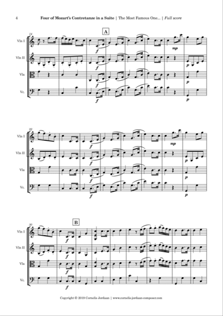 Four of Mozart's Contretanze in a Suite, for string quartet String Quartet scores gallery preview page 4