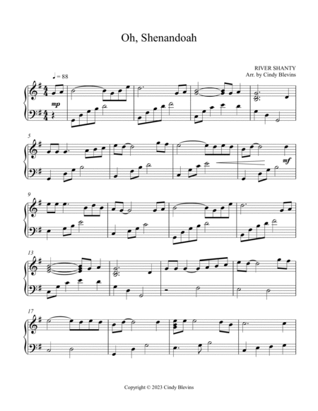 Oh, Shenandoah, Piano and Tin Whistle (D) image number null