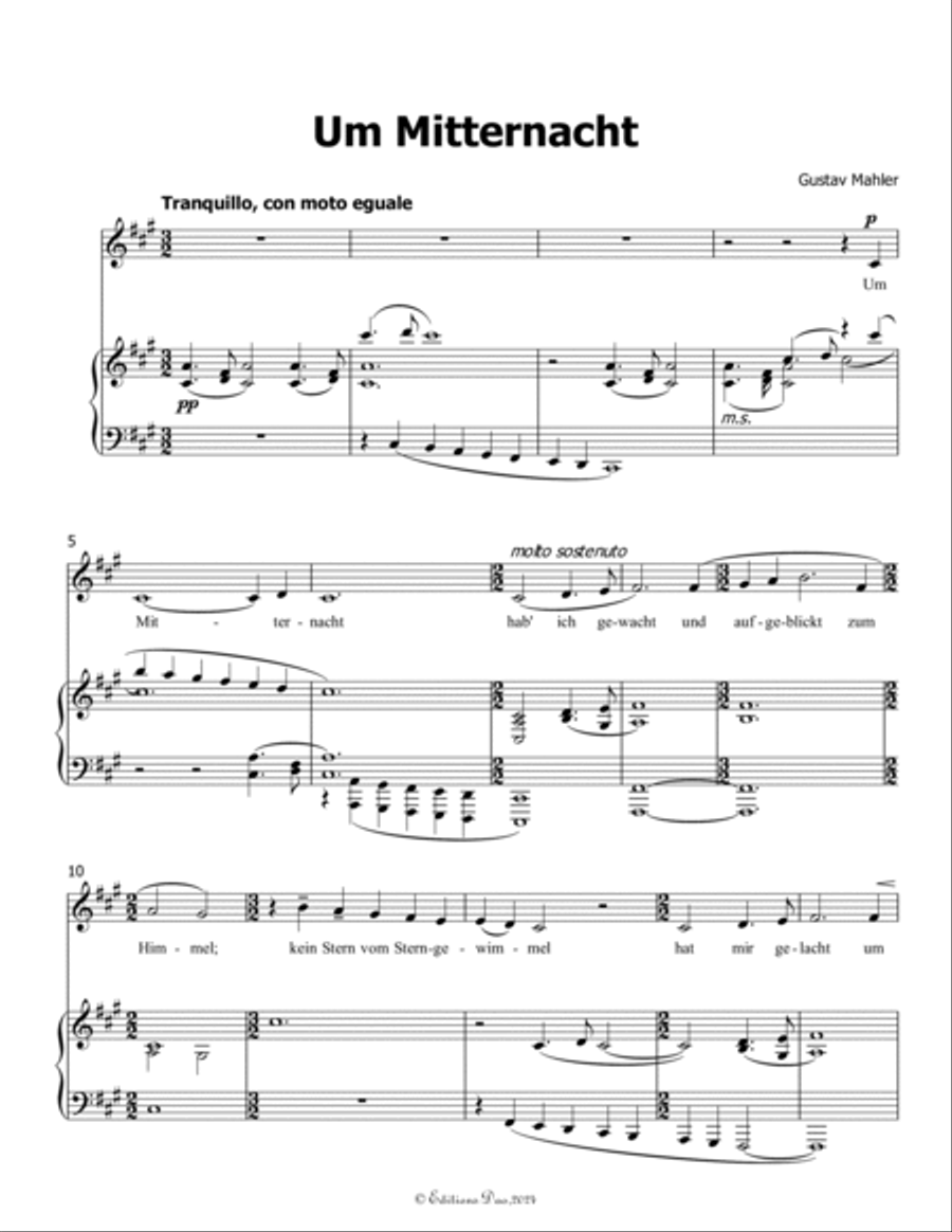 Um Mitternacht, by Mahler, in f sharp minor Piano, Vocal scores gallery preview page 3