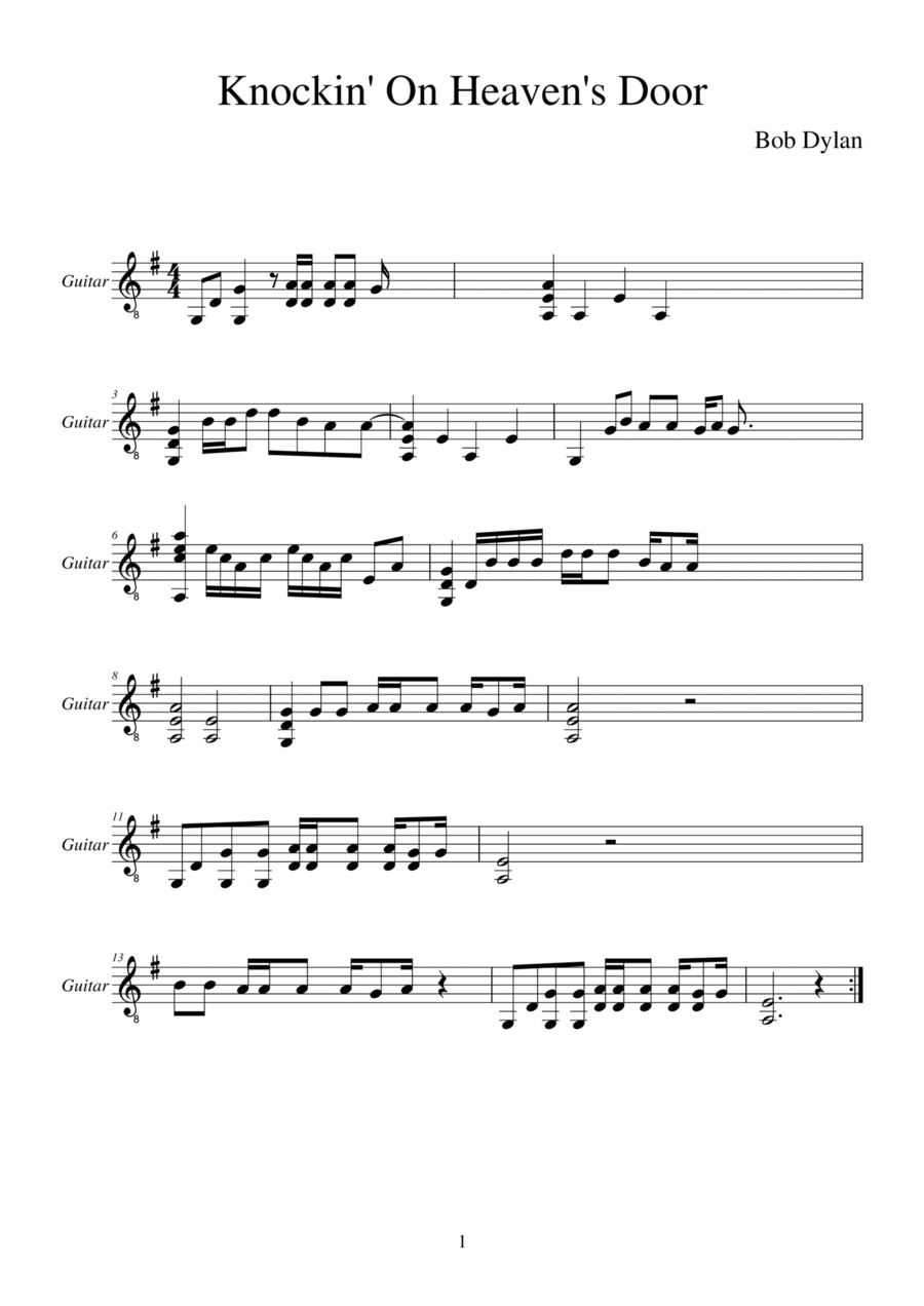 Knockin' On Heaven's Door Electric Guitar scores gallery preview page 1