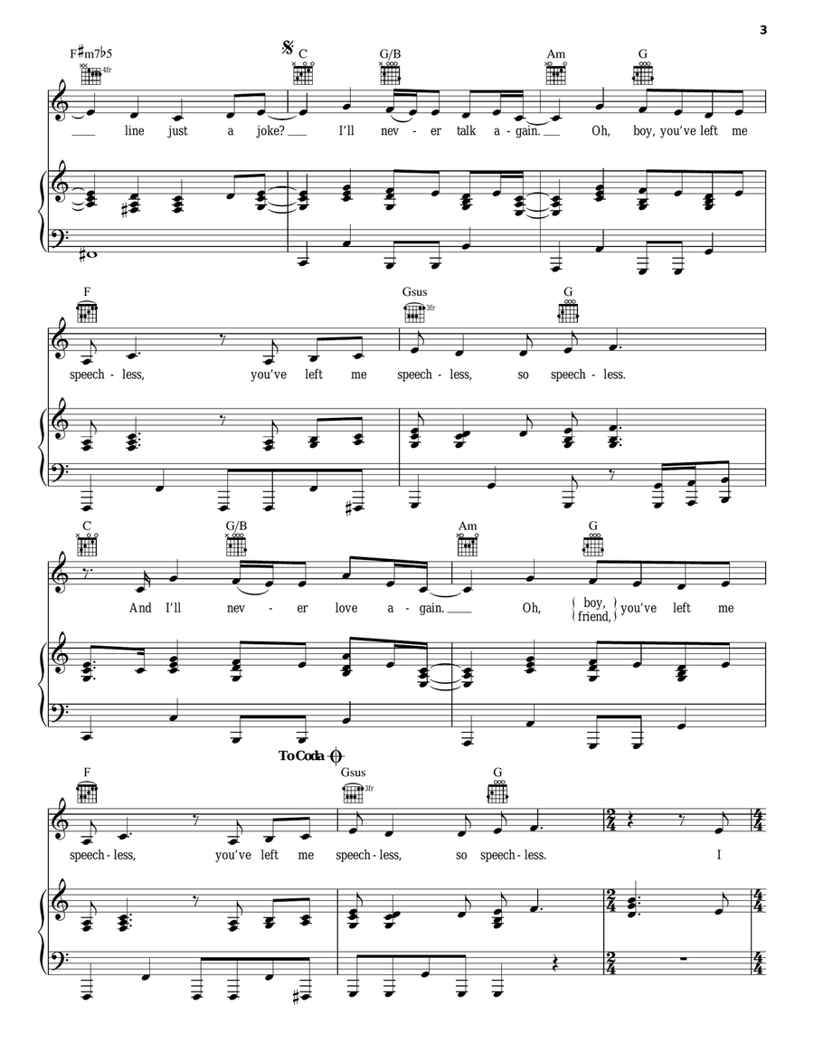 Speechless Piano, Vocal, Guitar scores gallery preview page 3