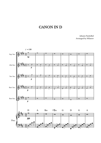 Canon in D | Pachelbel | Saxophone Quintet | Piano accompaniment image number null