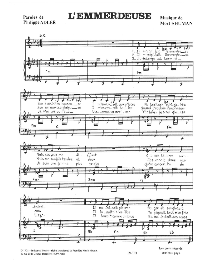 L'emmerdeuse Piano, Vocal scores gallery preview page 1