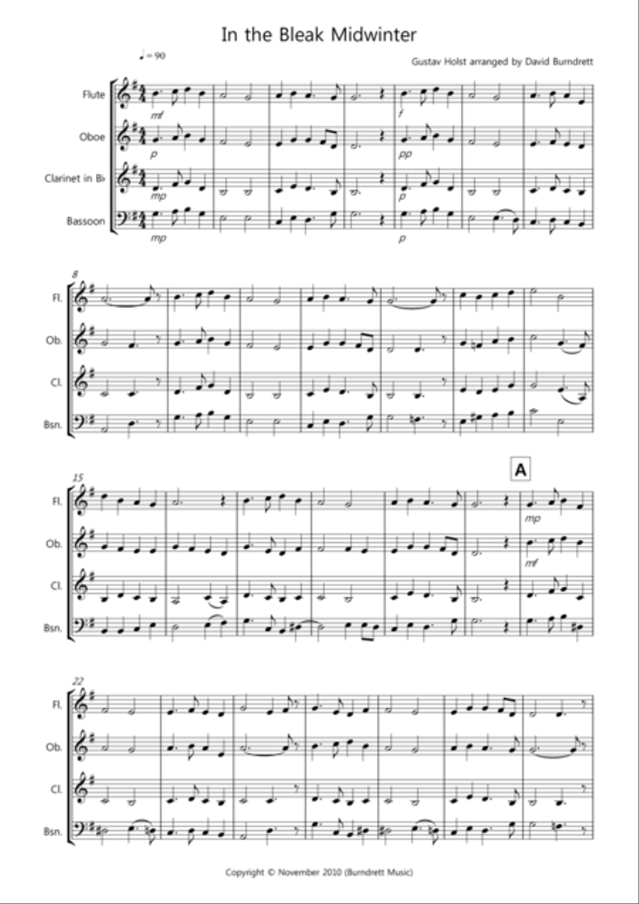 In the Bleak Midwinter for Wind Quartet Woodwind Quartet scores gallery preview page 1