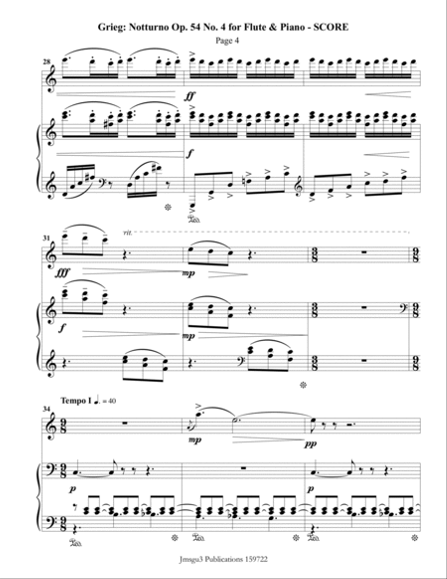 Grieg: Notturno Op. 54 No. 4 for Flute & Piano Flute Solo scores gallery preview page 4