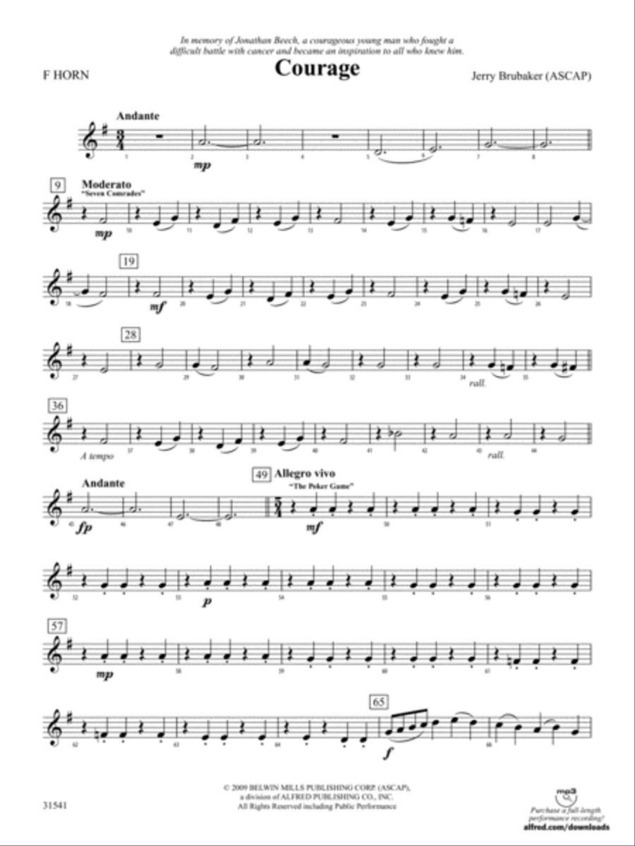 Courage: 1st F Horn Full Orchestra scores gallery preview page 1