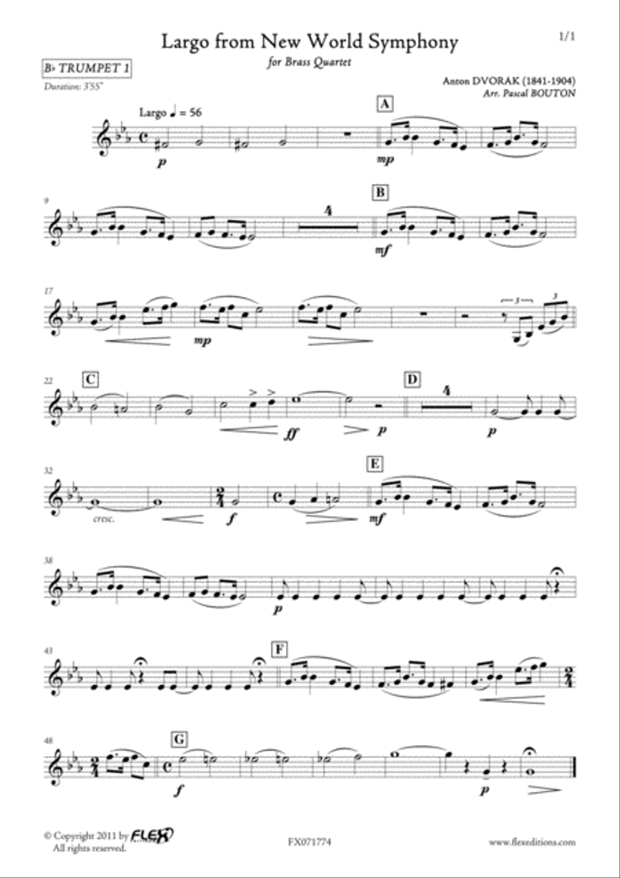 Largo from New Word Symphony Brass Quartet scores gallery preview page 5
