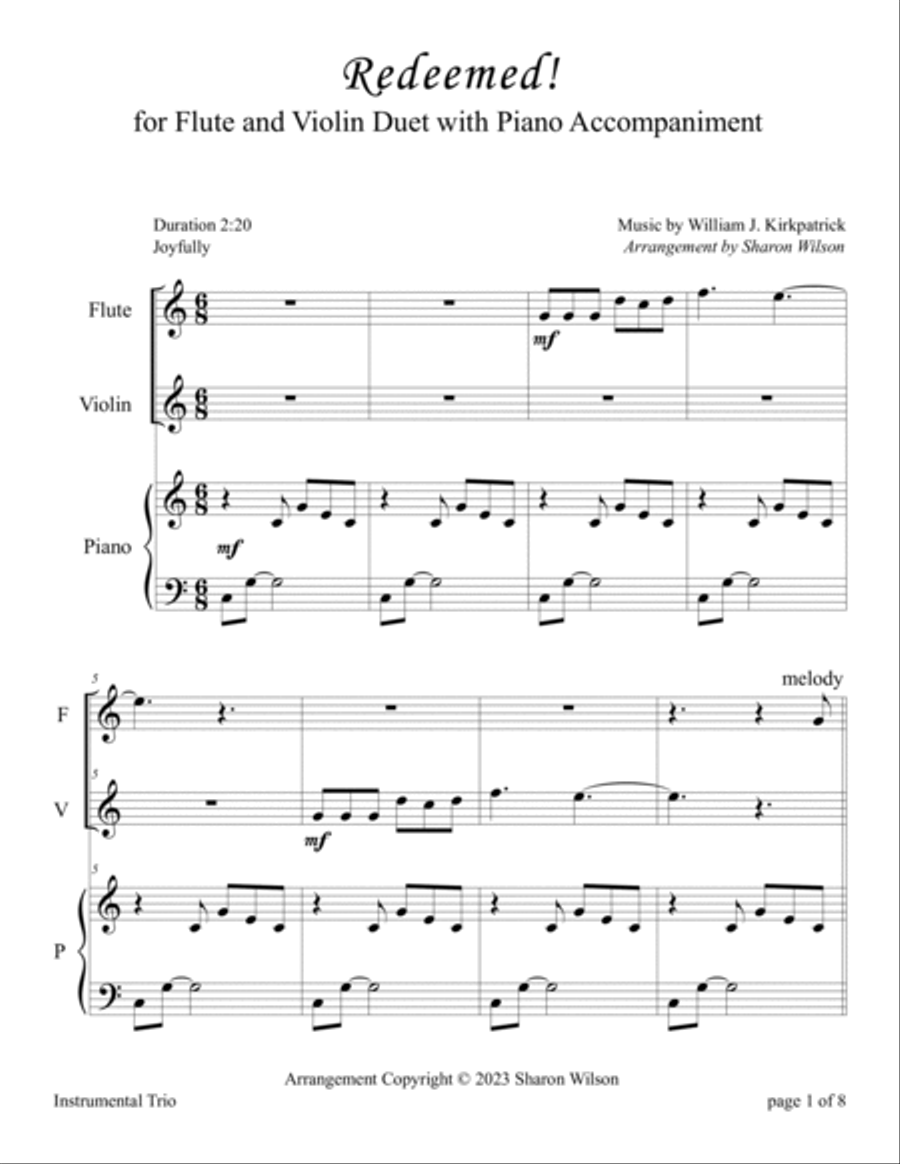 Redeemed! (for Flute and/or Violin Duet with Piano Accompaniment) Flute scores gallery preview page 5