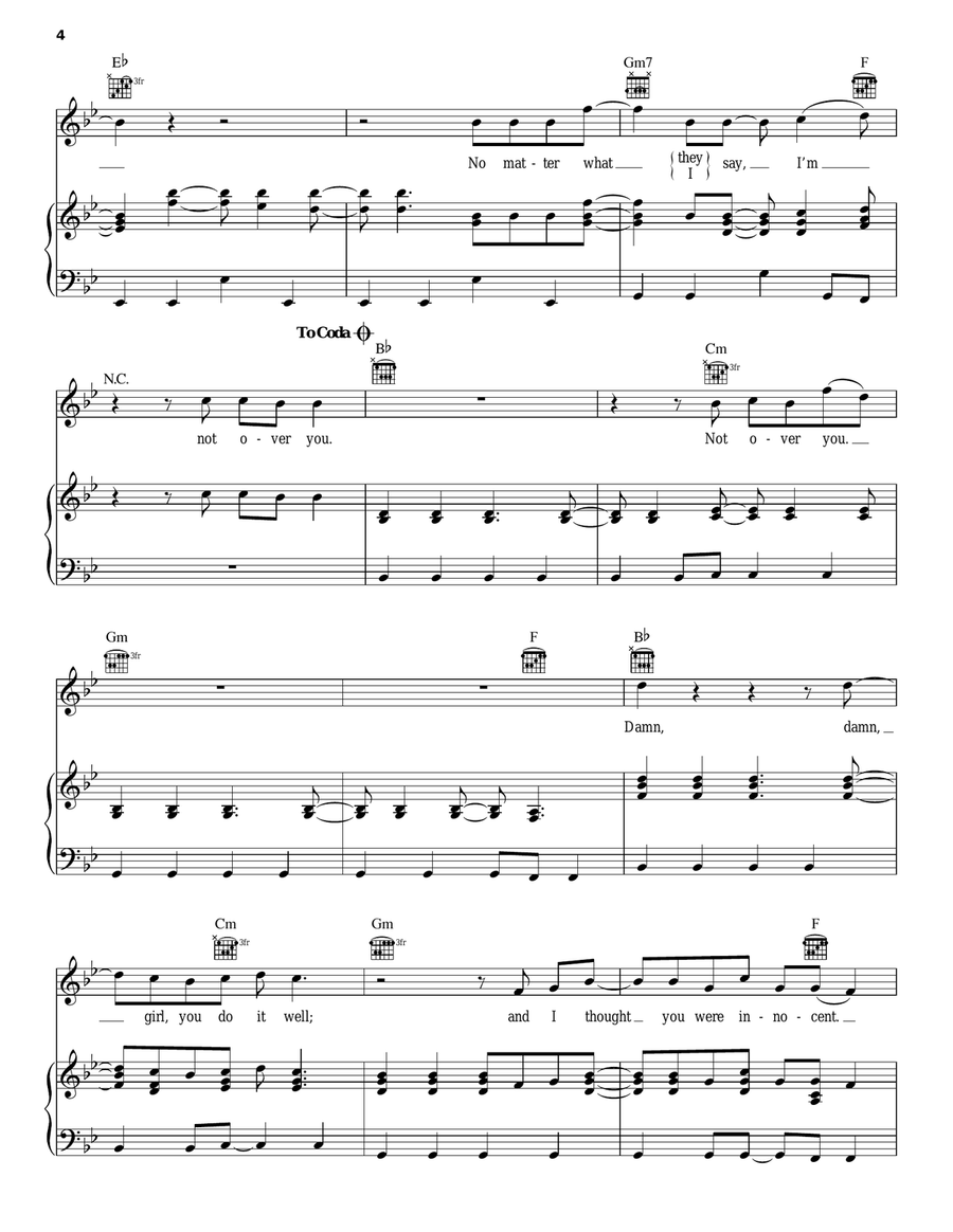 Not Over You Piano, Vocal, Guitar scores gallery preview page 4